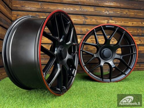 Ratlankis R20x9.5  5X112  ET  42  66.6  B1258  Black Half Matt+Red Lip (BLHMRL)  For MER  (Z3)  (Rear+Front)