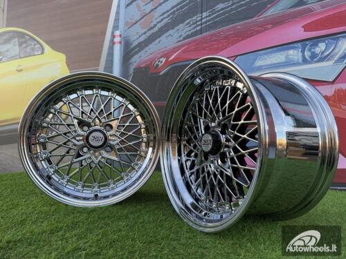 Ratlankis SSR Mesh Formula Style R15X8.25J 4X100 ET20 73.1 Chrome with Gold Rivets