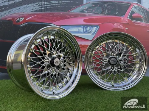 Ratlankis SSR Mesh Formula Style R15X8.25J 4X100 ET20 73.1 Black chrome with Gold Rivets