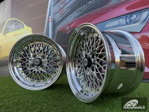 Ratlankis SSR Mesh Formula Style R15X8.25J 4X100 ET20 73.1 Black chrome with Gold Rivets