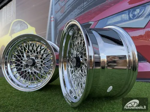 Ratlankis SSR Mesh Formula Style R15X8.25J 4X100 ET20 73.1 Black chrome with Gold Rivets