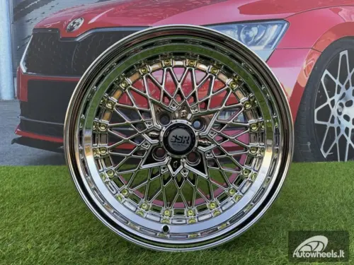 Ratlankis SSR Mesh Formula Style R15X8.25J 4X100 ET20 73.1 Black chrome with Gold Rivets