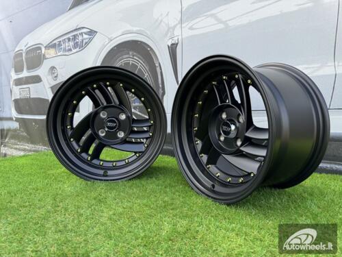  Ratlankis HIRO V1-R Style R15X8.5J 4X100 ET10 73.1 Matt Black with Gold rivets