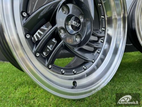  Ratlankis HIRO V1-R Style R15X8.5J 4X100 ET10 73.1 Grey with Diamond cut lip and silver rivets