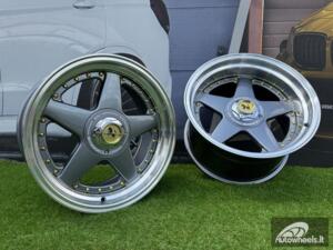  Ratlankis Ferrari Azev Type A Style R17X10J 5X112/5X120 ET15 72.6 Grey with Diamond cut lip and gold rivets