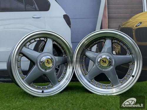  Ratlankis Ferrari Azev Type A Style R17X10J 5X112/5X120 ET15 72.6 Grey with Diamond cut lip and gold rivets