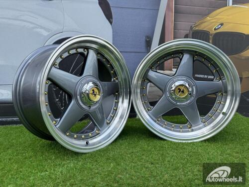  Ratlankis Ferrari Azev Type A Style R17X10J 5X112/5X120 ET15 72.6 Grey with Diamond cut lip and gold rivets