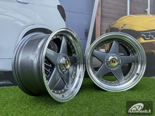  Ratlankis Ferrari Azev Type A Style R17X10J 5X112/5X120 ET15 72.6 Grey with Diamond cut lip and gold rivets