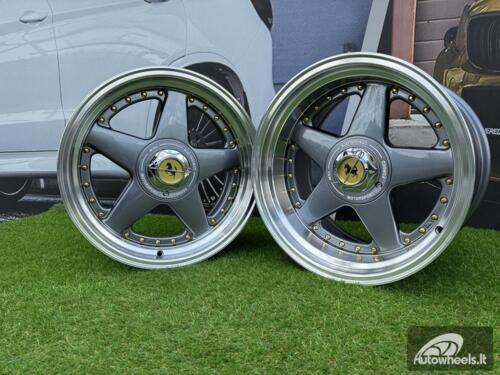  Ratlankis Ferrari Azev Type A Style R17X10J 5X112/5X120 ET15 72.6 Grey with Diamond cut lip and gold rivets