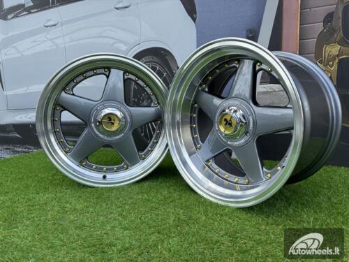  Ratlankis Ferrari Azev Type A Style R17X10J 5X112/5X120 ET15 72.6 Grey with Diamond cut lip and gold rivets