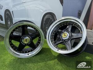  Ratlankis Ferrari Azev Type A Style R17X10J 5X112/5X120 ET15 72.6 Gloss Black with Diamond cut lip and gold Rivets