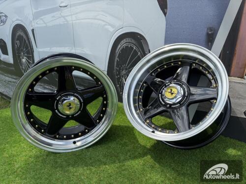  Ratlankis Ferrari Azev Type A Style R17X10J 5X112/5X120 ET15 72.6 Gloss Black with Diamond cut lip and gold Rivets
