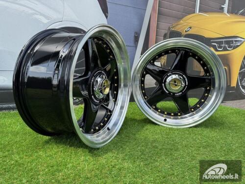  Ratlankis Ferrari Azev Type A Style R17X10J 5X112/5X120 ET15 72.6 Gloss Black with Diamond cut lip and gold Rivets