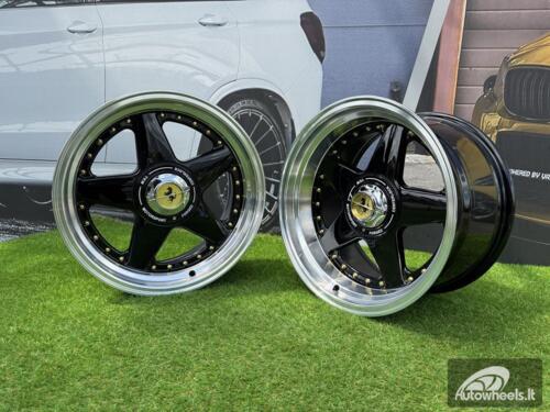  Ratlankis Ferrari Azev Type A Style R17X10J 5X112/5X120 ET15 72.6 Gloss Black with Diamond cut lip and gold Rivets