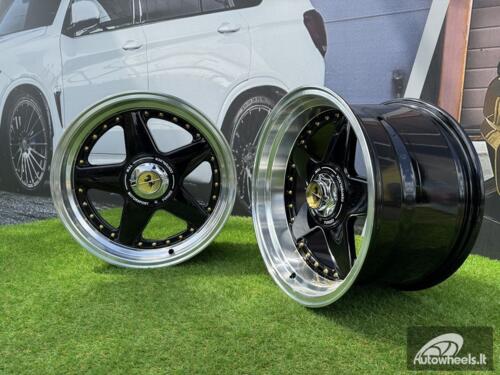  Ratlankis Ferrari Azev Type A Style R17X10J 5X112/5X120 ET15 72.6 Gloss Black with Diamond cut lip and gold Rivets