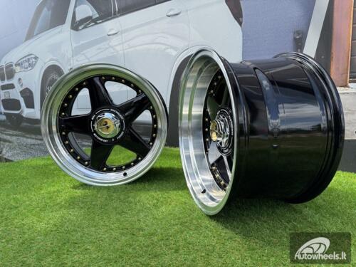  Ratlankis Ferrari Azev Type A Style R17X10J 5X112/5X120 ET15 72.6 Gloss Black with Diamond cut lip and gold Rivets