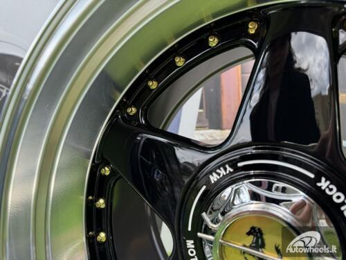  Ratlankis Ferrari Azev Type A Style R17X10J 5X112/5X120 ET15 72.6 Gloss Black with Diamond cut lip and gold Rivets