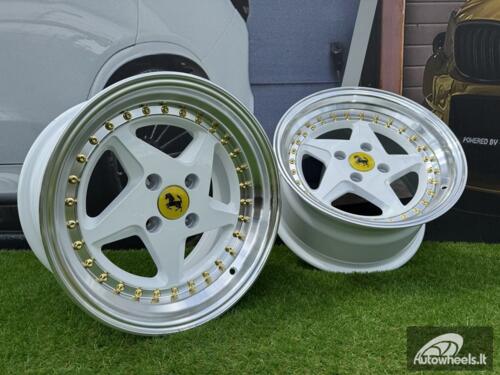 Ratlankis Ferrari 348 Style R15X8.25J 4X100 ET25 73.1 White with Diamond cut lip and gold rivets