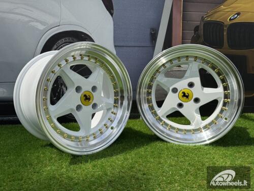 Ratlankis Ferrari 348 Style R15X8.25J 4X100 ET25 73.1 White with Diamond cut lip and gold rivets