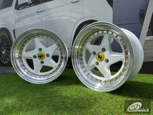 Ratlankis Ferrari 348 Style R15X8.25J 4X100 ET25 73.1 White with Diamond cut lip and gold rivets