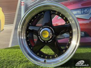 Ratlankis Ferrari Azev Type A Style R17X8.5J 8X100/108 ET25 73.1 Black with Gold Rivets