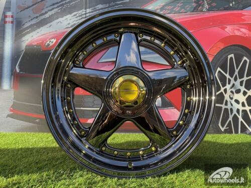 Ratlankis Ferrari Azev Type A Style R17X8.5J 4X100/5X100 ET25 73.1 Black Chrome with Gold Rivets