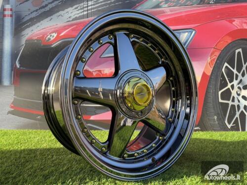 Ratlankis Ferrari Azev Type A Style R17X8.5J 4X100/5X100 ET25 73.1 Black Chrome with Gold Rivets