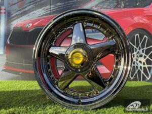 Ratlankis Ferrari Azev Type A Style R17X8.5J 4X100/5X100 ET25 73.1 Black Chrome with Gold Rivets