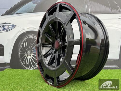 Ratlankis Forged Mercedes Brabus G Class style R22X10J 5X130 ET30 84.1 Gloss Black with Red Lip and Carbon style Cover 