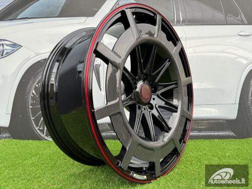Ratlankis Forged Mercedes Brabus G Class style R22X10J 5X130 ET30 84.1 Gloss Black with Red Lip and Carbon style Cover 