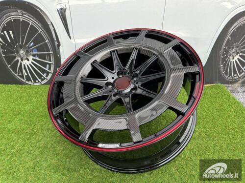 Ratlankis Forged Mercedes Brabus G Class style R22X10J 5X130 ET30 84.1 Gloss Black with Red Lip and Carbon style Cover 