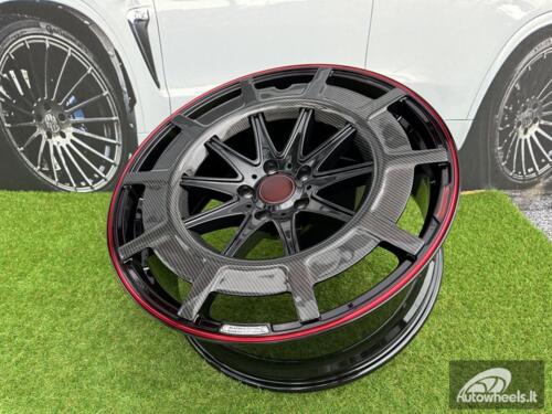 Ratlankis Forged Mercedes Brabus G Class style R23X10J 5X130 ET25 84.1 Gloss Black with Red Lip and Carbon Cover 