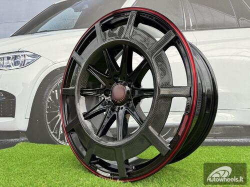Ratlankis Forged Mercedes Brabus G Class style R23X10J 5X130 ET25 84.1 Gloss Black with Red Lip and Carbon style Cover 