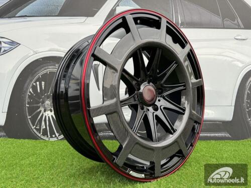 Ratlankis Forged Mercedes Brabus G Class style R23X10J 5X130 ET25 84.1 Gloss Black with Red Lip and Carbon style Cover 