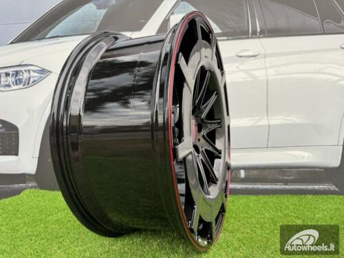 Ratlankis Forged Mercedes Brabus G Class style R23X10J 5X130 ET25 84.1 Gloss Black with Red Lip and Carbon style Cover 
