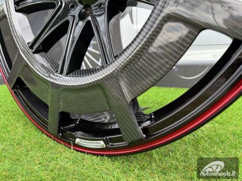 Ratlankis Forged Mercedes Brabus G Class style R23X10J 5X130 ET25 84.1 Gloss Black with Red Lip and Carbon style Cover 