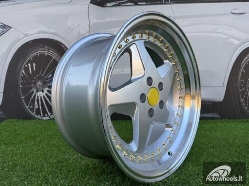 Ratlankis Ferrari 348 Style R17X8.5J 5X100 ET30 73.1 Silver with Diamond cut lip and gold rivets wheel