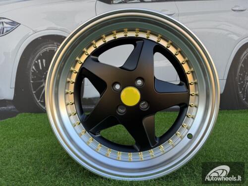 Ratlankis Ferrari 348 Style R17X8.5J 4X100 ET30 73.1 Matt Black with Diamond cut lip and gold rivets wheel