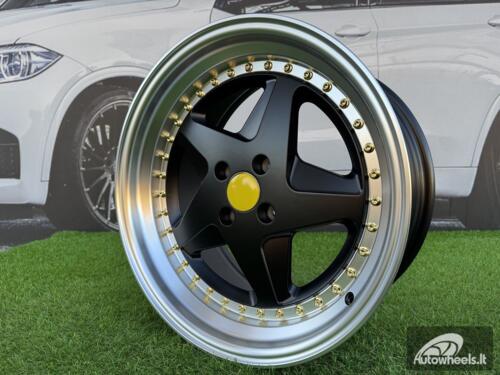 Ratlankis Ferrari 348 Style R17X8.5J 4X100 ET30 73.1 Matt Black with Diamond cut lip and gold rivets wheel