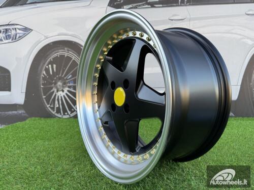 Ratlankis Ferrari 348 Style R17X8.5J 4X100 ET30 73.1 Matt Black with Diamond cut lip and gold rivets wheel