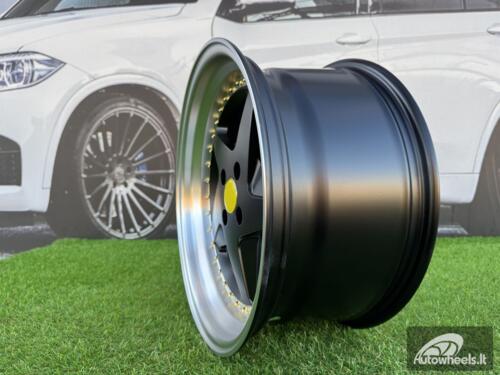 Ratlankis Ferrari 348 Style R17X8.5J 4X100 ET30 73.1 Matt Black with Diamond cut lip and gold rivets wheel