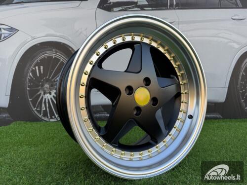 Ratlankis Ferrari 348 Style R17X8.5J 4X100 ET30 73.1 Matt Black with Diamond cut lip and gold rivets wheel