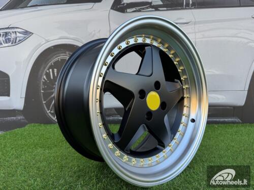 Ratlankis Ferrari 348 Style R17X8.5J 4X100 ET30 73.1 Matt Black with Diamond cut lip and gold rivets wheel