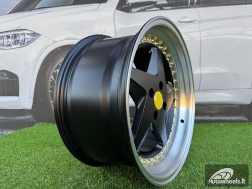 Ratlankis Ferrari 348 Style R17X8.5J 4X100 ET30 73.1 Matt Black with Diamond cut lip and gold rivets wheel