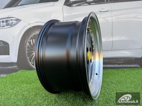 Ratlankis Ferrari 348 Style R17X8.5J 4X100 ET30 73.1 Matt Black with Diamond cut lip and gold rivets wheel