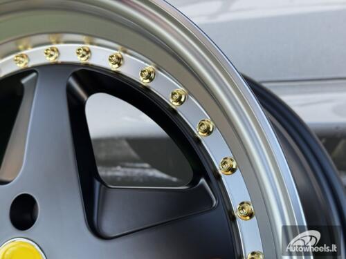 Ratlankis Ferrari 348 Style R17X8.5J 4X100 ET30 73.1 Matt Black with Diamond cut lip and gold rivets wheel