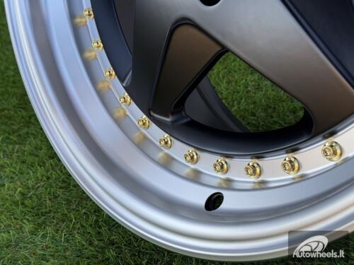 Ratlankis Ferrari 348 Style R17X8.5J 4X100 ET30 73.1 Matt Black with Diamond cut lip and gold rivets wheel
