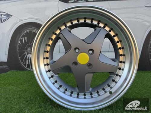 Ratlankis Ferrari 348 Style R17X8.5J 4X100 ET30 73.1 Matt Grey with Diamond cut lip and black rivets wheel