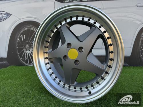 Ratlankis Ferrari 348 Style R17X8.5J 4X100 ET30 73.1 Matt Grey with Diamond cut lip and black rivets wheel