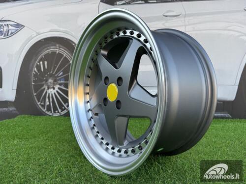 Ratlankis Ferrari 348 Style R17X8.5J 4X100 ET30 73.1 Matt Grey with Diamond cut lip and black rivets wheel